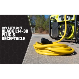 Southwire Generator Cord - 10-Gauge Heavy Duty Electrical Power Cable with L14-30 Locking Plug & Receptacle - Dual Voltage 125V/250V - Molded Connectors - Weather Resistant - Yellow & Black - 20 Feet