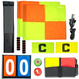 Soccer Referee Flags Kit, Referee Accessories Set,8 PCS Referee Toolkit including Linesman Flags, Captain Armband, Referee Whistle,Toss Coin and Yellow Cards with Notebook - 8 in 1