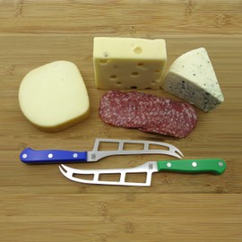 M&G 6-1/8" French Cheese Knife - Blue & Green Handles - Regular Box - Set of 2 - Designed and Made in Europe