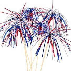 FUGUIR 100 Counts 6 Inch Firework Cocktail Picks Red White Blue Firework Party Picks Toothpicks Cupcake Toppers Drink Sticks for Fourth of July Independence Day Party Supplies