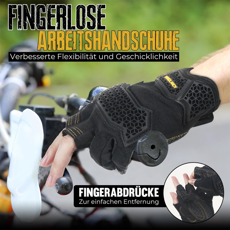 HANDLANDY Fingerless Work Gloves for Men Women, Padded, Non-Slip, Shockproof,