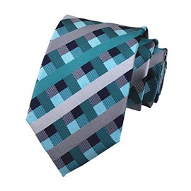 Men's Repp Teal Blue Grey Check Tie Spring Summer Wedding Groom Designer Turquoise Necktie