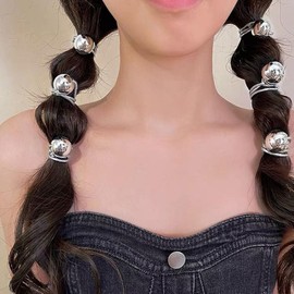 10pcs Hair Tie Bracelets for Women,Silvery Ball Ponytail Holders Hair Elastics No Damage Hair Ties for Thick and Thin Hair,Glitter Elastic Hair Bands Decorative Hair Ties Hair Accessories for Women