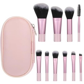 Juego De 10 Mini Brochas De Maquillaje De Viaje, Color Rosa, Portátil, Completo, Con Estuche, Juego De Brochas De Maquillaje Profesional Para Mujeres 