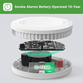 Runidur Fire Alarms Smoke Detectors with Test/Silence Button Photoelectric Smoke Detector Drill-Mountable/Double-Sided Tape Adhesive Residential Fixed Smoke Alarm (6-Pack)