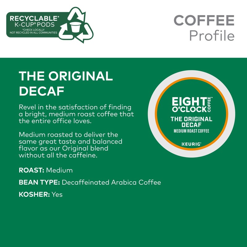 Eight O'Clock Coffee The Original Decaf, Single-Serve Keurig K-Cup Pods,