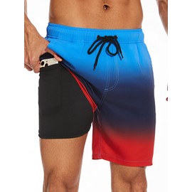 BSLVWG Men's Swimming Trunks Board Shorts Quick Dry Beach Shorts 2 in 1 Swimming Shorts with Lining with Pockets Stretch Beach Shorts, red