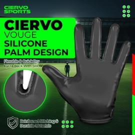 Football Receiver Gloves for Adult & Youth Skin-Fit Tacky Grip Youth Football Gloves (Black, Adult X-Large)