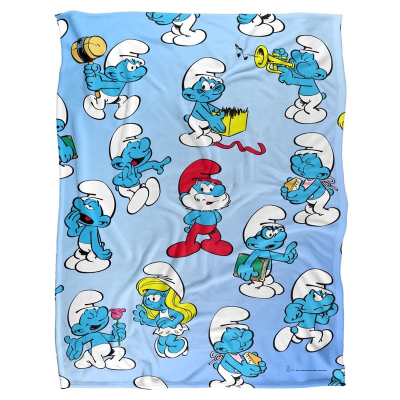 The Smurfs Blanket, 60"x80" Smurfs All Over Silky Touch Super