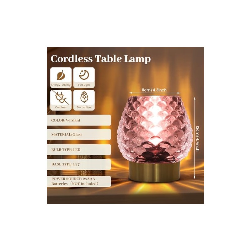 Ecleng 2 Pack Small Battery Operated Lamp with Timer,Cordless Glass