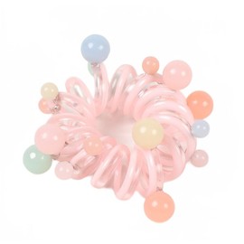 Spiral Hair Ties, 2pcs Waterproof Pearls Ponytail Holders For Woman Candy Color Phone Cord Hair Coils For Thick Hair (Pink)