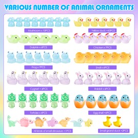 Byffoer Mini Resin Animals, Pack of 129 Mini Luminous Figures, Luminous Miniature Ducks, Luminous Resin for Garden, Landscape, Ornament, DIY Craft Decorations