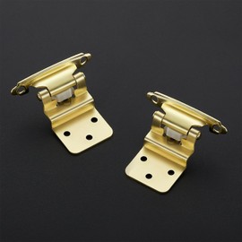 JOYDECOR 10 Pack 5 Pairs 3/8 Inch Overlay Gold Cabinet Hinges Semi-Concealed Face Mount Hinges for Cupboards Self-Closing Decorative Door Hardware