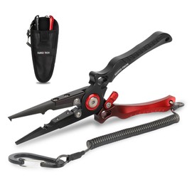 SWISS+TECH Fishing Pliers, Fishing Pliers, Split Ring Pliers, Hook Remover, Line Cutter, Locking Mechanism, Spring Cord with Carabiner, Anti-Lost, Multi-functional, Rust Resistant, Sea Fishing, Pond