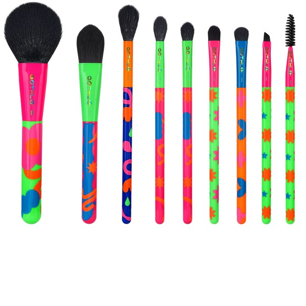 GOTHLO Neon City 9Pcs Mini Makeup Brushes Kit Flat Concealer Brush Travel Cosmetics Brushes