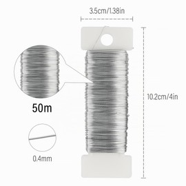 FOMGIIN 2 Pezzi Filo di Ferro per Fioristi Ø 0,4 mm x 50 m, Fil di Ferro Modellabile Argento Cotto per Fissaggio di Fiori e Piante Lavori Manuali DIY Gioielli Bouquet Decorazione Ghirlanda Natale