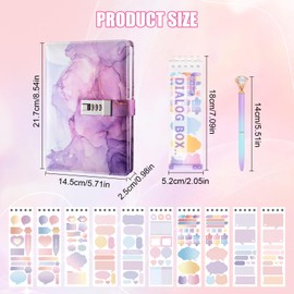 DecorDwell Diary with Lock Notebook Ballpoint Pen Sticker Gifts, Birthday Gifts Stationery Set for Travel Diary Study Notes for Girls 7 8 9 10 11 12 13 14 Years (B)