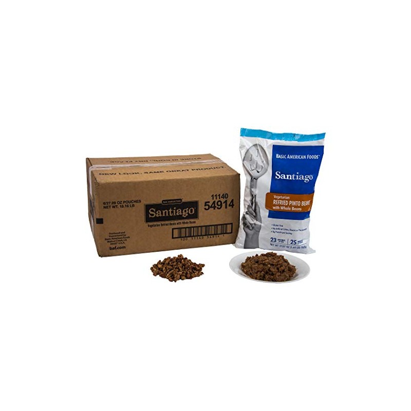 Santiago Whole Vegetarian Refried Pinto Beans - 27.07 oz. pouch