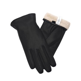 ROSYLINE Leather Gloves Women Touch Screen Gloves Warm Winter Driving Glove Hull-Hand GlossyBlack L