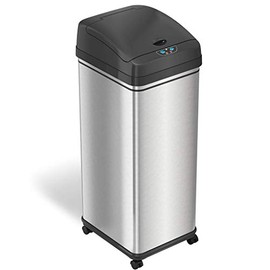 iTouchless 13 Gallon Glide Sensor Trash Can 7 Filters Odor Control System, Automatic Kitchen and Office Garbage Bin, Stainless Steel with Caster Wheels