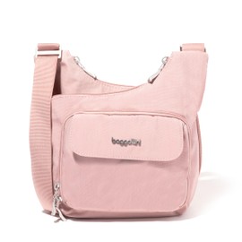 Baggallini Unisex's Criss Cross 10x11 Crossbody Women Lightweight Water-Resistant Nylon Travel Bag W/RFID & Quick Access Pockets, Woodrose, One Size