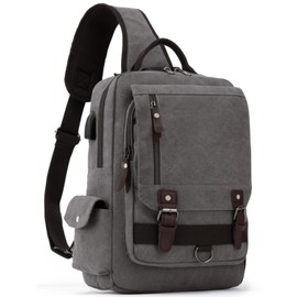 Leaper Retro Crossbody Bag Sling Bag Canvas Messenger Bag for Men Women Shoulder Bag Crossbody Handbags Satchel Brownish Gray, XXL