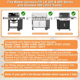 67489 67491 19 1/2" Burner Tubes for Weber Genesis II Grill Parts, Replacement for Weber GS4 Genesis 2 E-310 E-330 S-310 E-315 S-335 S-345 Grill Parts, for Weber 3 & 6 Burner Genesis II &II/LX Grills
