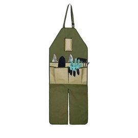 Garden Leggings Apron - Oxford Fabric Gardening Apron With Split Leg And Large Pockets Design, Durable Garden Work Apron for Pruning, Planting, Woodworking and Orchard Work(Green Brown)