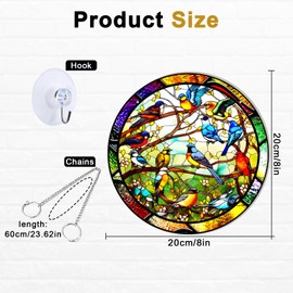 Hummingbird Sun Catcher, 20 cm, Double-Sided Acrylic Window Suncatcher with Chain for Hanging and Suction Cup, Stained Bird Suncatcher for Windows, Patio, Wall, Home and Garden (Hummingbird Model)