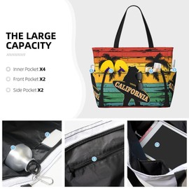 BJQ Beach Tote Bag for Women Beach Bag Waterproof and Sandproof Tote Bag with Wet Bag Large Travel Bag for Weekend Travel, California, Large