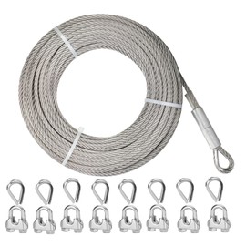 5/16 Stainless Steel Cable 50FT, 7x19 Strands Wire Rope, 9000 lbs Breaking Strength Stainless Steel Cable with M8 Wire Rope Clip Clamp and Thimbles for Boat Lifts