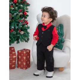 A&J DESIGN Baby Boy Suit Infant First Christmas Wedding Valentines Day Dress Easter Formal Outfit Red and Black 6-9 Months