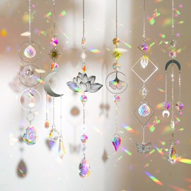 JYNTERPLAY Pack of 6 Sun Catcher Crystal Window Pendants Lotus Beads Window Decoration Hanging Crystals Rainbow Suncatcher for Garden Christmas Gifts Wedding Decoration Silver