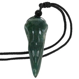 Nupuyai Carved Raven Skull Pendant Crystal Stone Crow Skull Chain with Adjustable Nylon Rope Viking Gothic Biker Jewellery for Men and Women, Nylon Obsidian Indian Agate Nylon Obsidian, Agate Obsidian