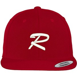 Trendy Apparel Shop Letter R Brushed Script Embroidered Flat Bill Snapback Baseball Cap - Red