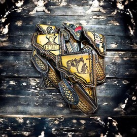 Leather Phone Belt Holster and Knife Holder Hand Tooled Handmade in Mexico - Design: El Mayo