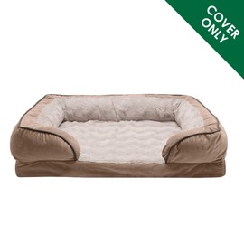 Furhaven Replacement Dog Bed Cover Perfect Comfort Plush & Velvet Waves Sofa-Style, Machine Washable - Brownstone, Large
