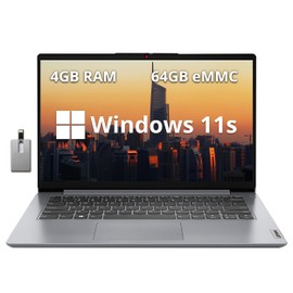 Lenovo 2022 Ideapad 1i 14" HD Laptop, Intel Celeron N4020 Processor, 4GB RAM, 64GB eMMC Flash Memory, Intel HD Graphics 500, HD Webcam, Stereo Speakers, Cloud Grey, Windows 11S, 128GB USB Card