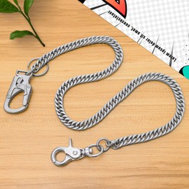 Ahiller Fashion Double Lock Wallet Chain, Stainless Steel Pants Key Handbag Purse Chain Unisex Small Double Locking Mechanism Jeans Belt Compatible, silver-QK