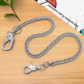 Ahiller Fashion Double Lock Wallet Chain, Stainless Steel Pants Key Handbag Purse Chain Unisex Small Double Locking Mechanism Jeans Belt Compatible, silver-QK