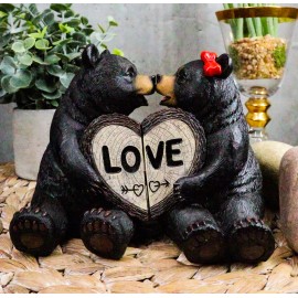 Ebros Love is in The Air Black Bear Couple Kissing and Holding Hands 2 Piece 5"H