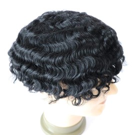 Lumeng Wigs for Men All French Lace Base Curly Male Toupee Afro Loose Weave Mens Toupee Hairpiece Indian Human Hair Replacement System African American Wigs - #1 (Jet Black)