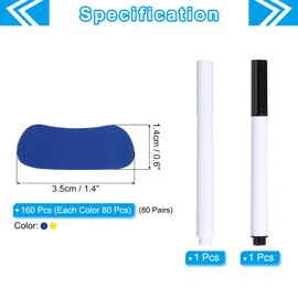 PATIKIL 80 Pairs Sports Eye Black Stickers, Under Eye Black Strips Football Face Stickers Breathable Eyeblack Sticker with Pencil for Baseball Fans on Game Day, Blue/Yellow