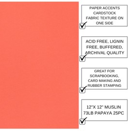 Accent Design Paper Accents Cardstock Muslin Papaya, 12"x12", 73lb, 25pc - Textured Cardstock with Linen Cardstock Finish for Scrapbooking, Crafts, and DIY Projects