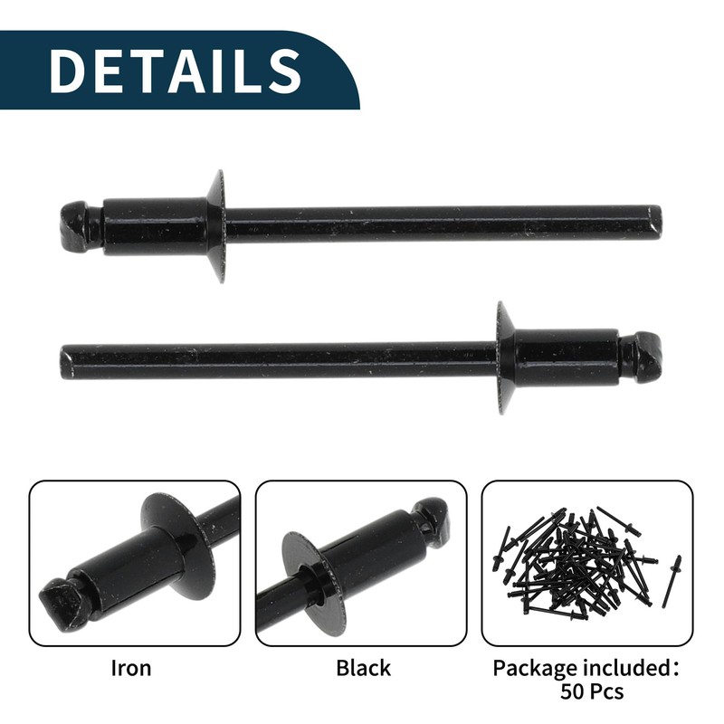 TUCKBOLD Open End Large Flange Blind Rivets Black 50 Pcs