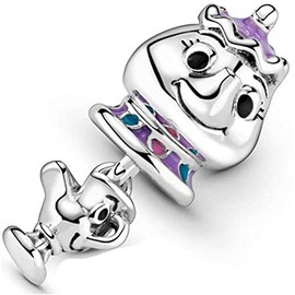 Beads R Us ® - Beauty and the Beast Mrs. Potts Teapot & Chip Solid Sterling Silver Dangle Charm - Compatible with all European style Charm Bracelets, Chains and Necklaces.