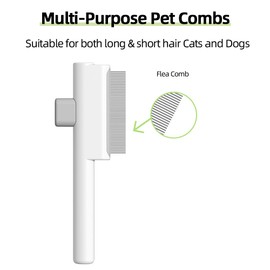 Marchul Flea Combs for Cats Dogs, Self-Cleaning Cat Flea Comb for Long & Short Hair Pets, Cat Grooming Brush with Release Button & Metal Round Teeth for Massage, Shedding Tangles & Removal Loose Hair