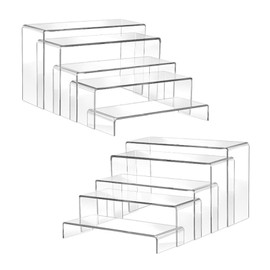 10 Piece Acrylic Risers Set, Clear Rectangular Tiered Display Stands for Collectibles, Jewelry, Toys, Cupcakes and Desserts, Shatter-Resistant, Scratch Proof Tabletop Shelves