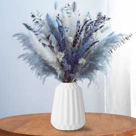 Natural Dried Pampas Grass Bouquet, Dried Flowers Pampas Grass Decor for Vase, Blue Pampas Grass Boho Home Decor Table Centerpiece, Dried Flower Arrangement for Home Wedding Decoration