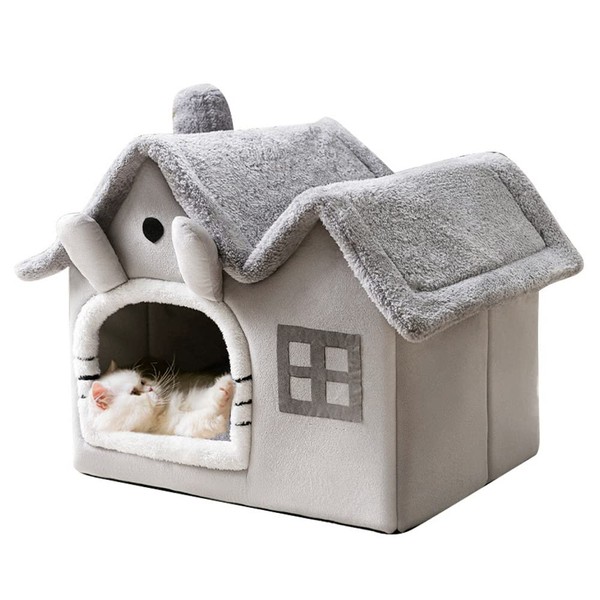 Luxury Double Roof Indoor Dog House Cat Nest,Foldable Warm Soft